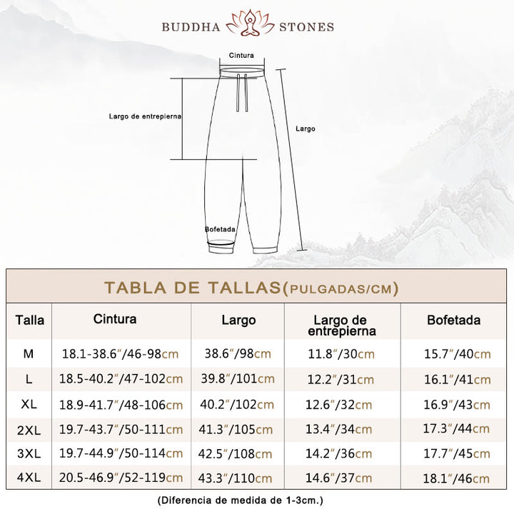 Buddha Stones Pantalones de Harem para Hombres de Algodón y Lino de Color Sólido con Bolsillos - image 4