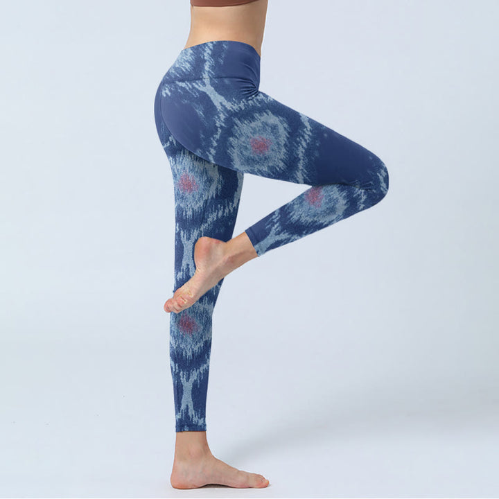 Leggings de yoga para mujer con diseño en azul marino y blanco de Buddha Stones - image 4