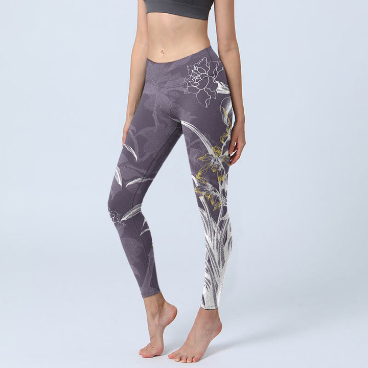 Leggings de yoga para mujer con Buddha Stones, flores de orquídea y rosas - Gris oscuro - US18,UK/AU22,EU50 (4XL) - image 1
