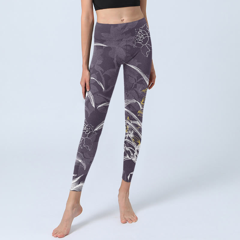 Leggings de yoga para mujer con Buddha Stones, flores de orquídea y rosas - image 6