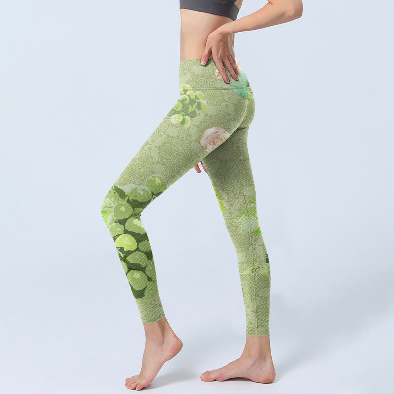Leggings de yoga para mujer con Buddha Stones, uvas verdes y rosas - image 3