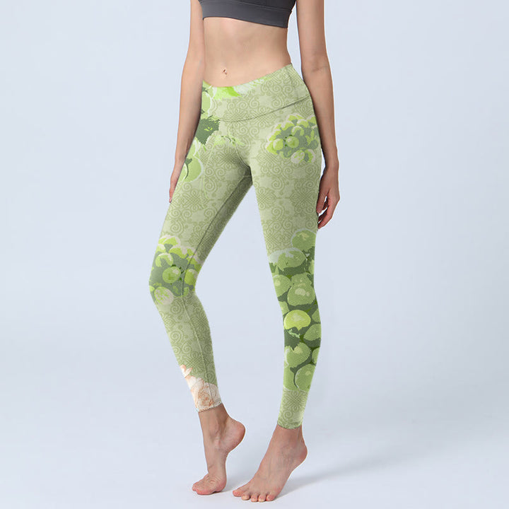Leggings de yoga para mujer con Buddha Stones, uvas verdes y rosas - AmarilloVerde - US18,UK/AU22,EU50 (4XL) - image 1