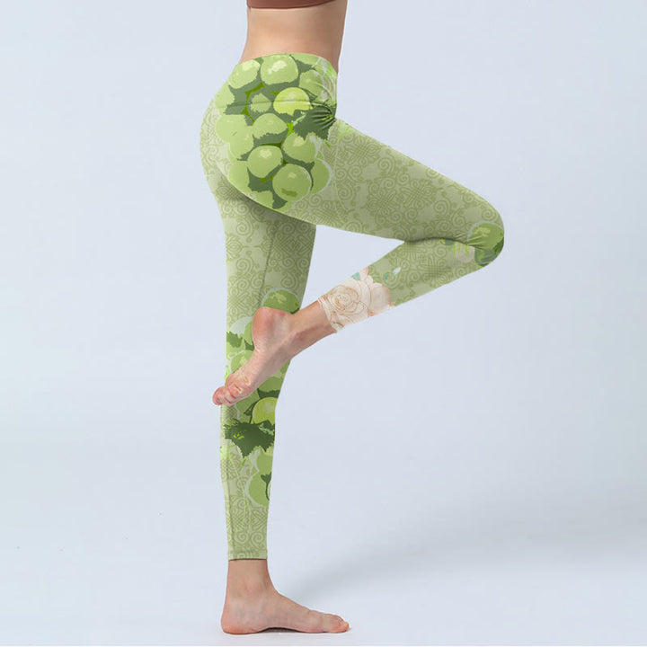 Leggings de yoga para mujer con Buddha Stones, uvas verdes y rosas - image 4