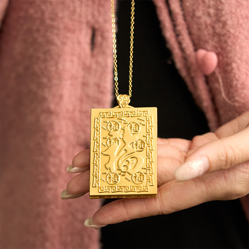 Collar con colgante de jade hetiano de cobre bañado en oro y Buddha Stones con forma de dragón - image 5