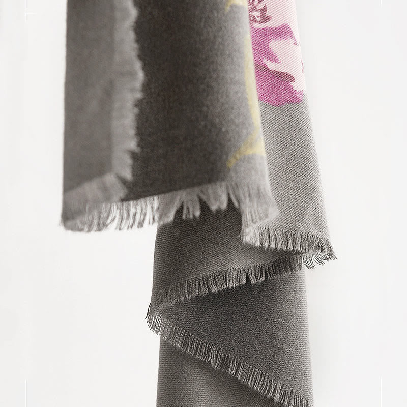 Chal con estampado de flores moradas tibetanas y Buddha Stones, cálido para otoño e invierno, para viajes