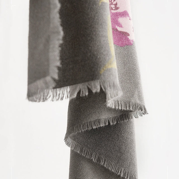 Chal con estampado de flores moradas tibetanas y Buddha Stones, cálido para otoño e invierno, para viajes