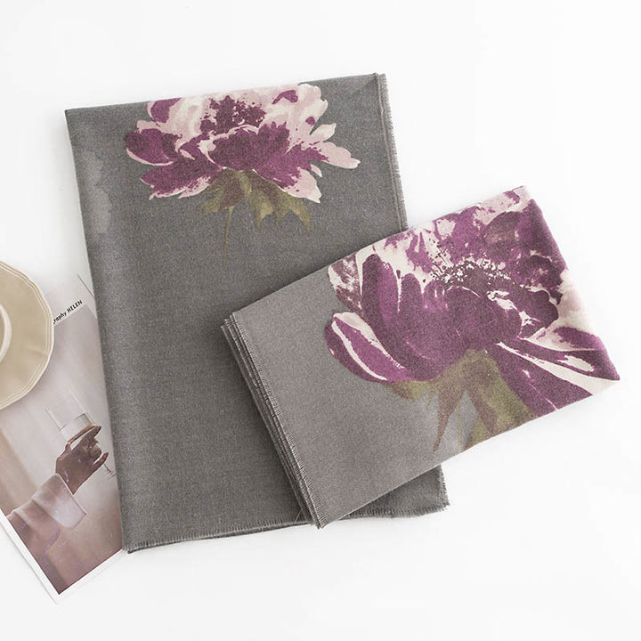 Chal con estampado de flores moradas tibetanas y Buddha Stones, cálido para otoño e invierno, para viajes