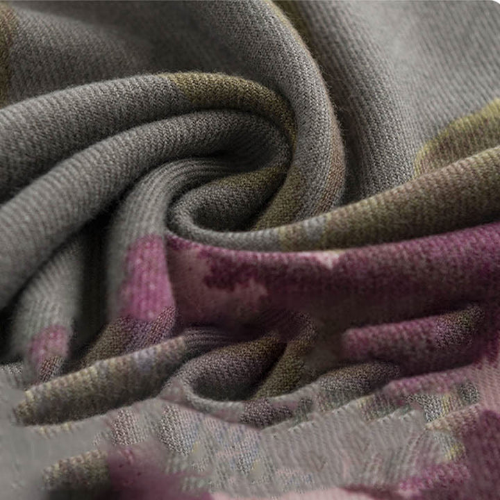 Chal con estampado de flores moradas tibetanas y Buddha Stones, cálido para otoño e invierno, para viajes