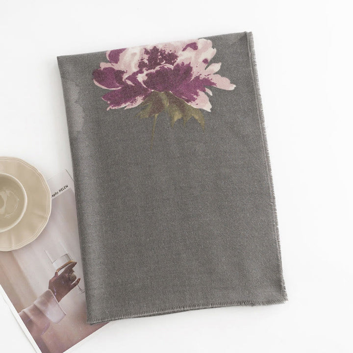 Chal con estampado de flores moradas tibetanas y Buddha Stones, cálido para otoño e invierno, para viajes