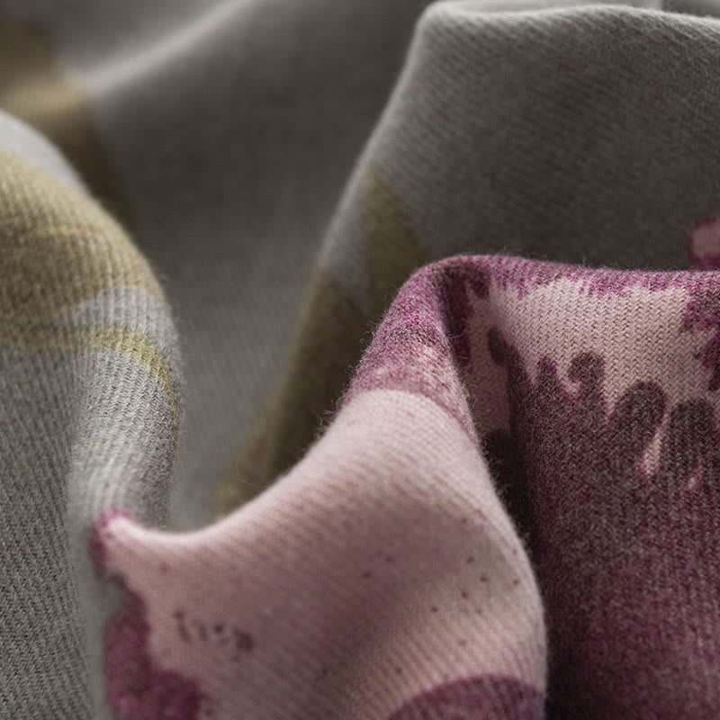 Chal con estampado de flores moradas tibetanas y Buddha Stones, cálido para otoño e invierno, para viajes