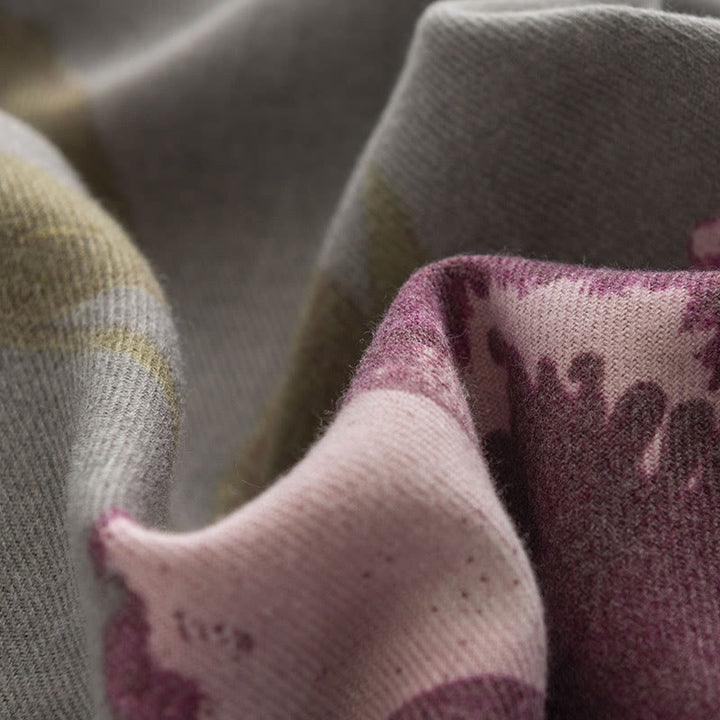 Chal con estampado de flores moradas tibetanas y Buddha Stones, cálido para otoño e invierno, para viajes