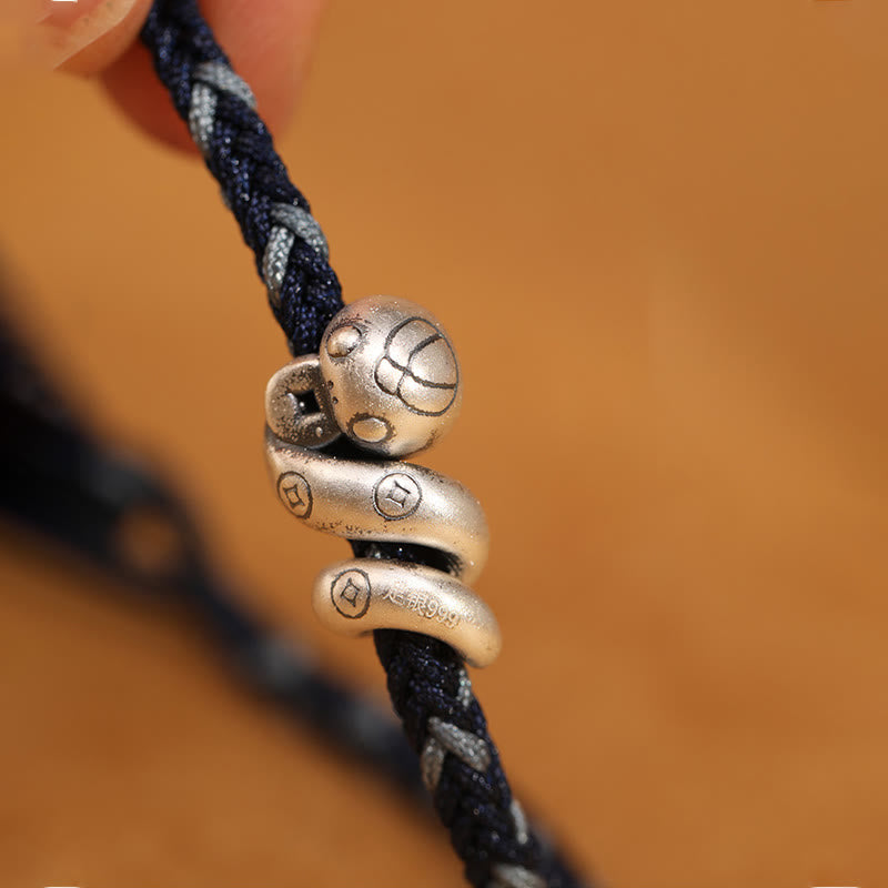 Pulsera trenzada de protección con monedas de cobre del año de la serpiente en plata de ley 999 con Buddha Stones - image 13