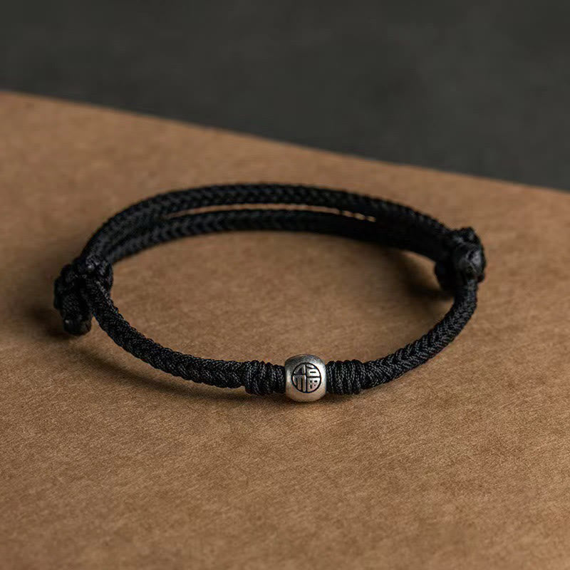 Pulsera de la suerte trenzada con cuentas Fu de plata de ley 925 y Buddha Stones hecha a mano
