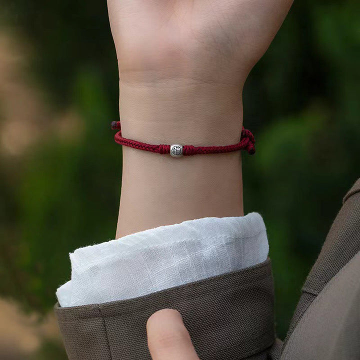 Pulsera de la suerte trenzada con cuentas Fu de plata de ley 925 y Buddha Stones hecha a mano