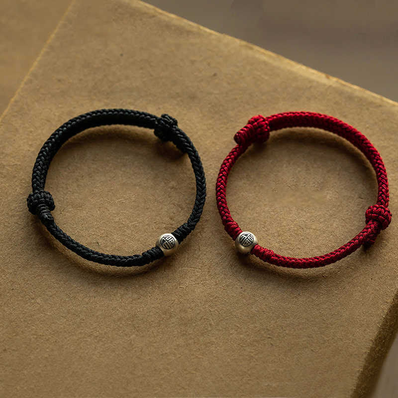 Pulsera de la suerte trenzada con cuentas Fu de plata de ley 925 y Buddha Stones hecha a mano