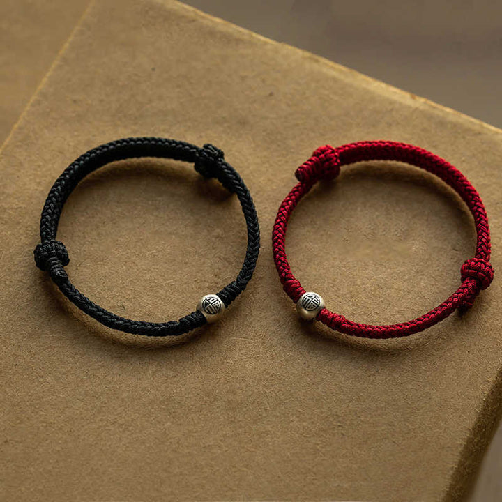 Pulsera de la suerte trenzada con cuentas Fu de plata de ley 925 y Buddha Stones hecha a mano