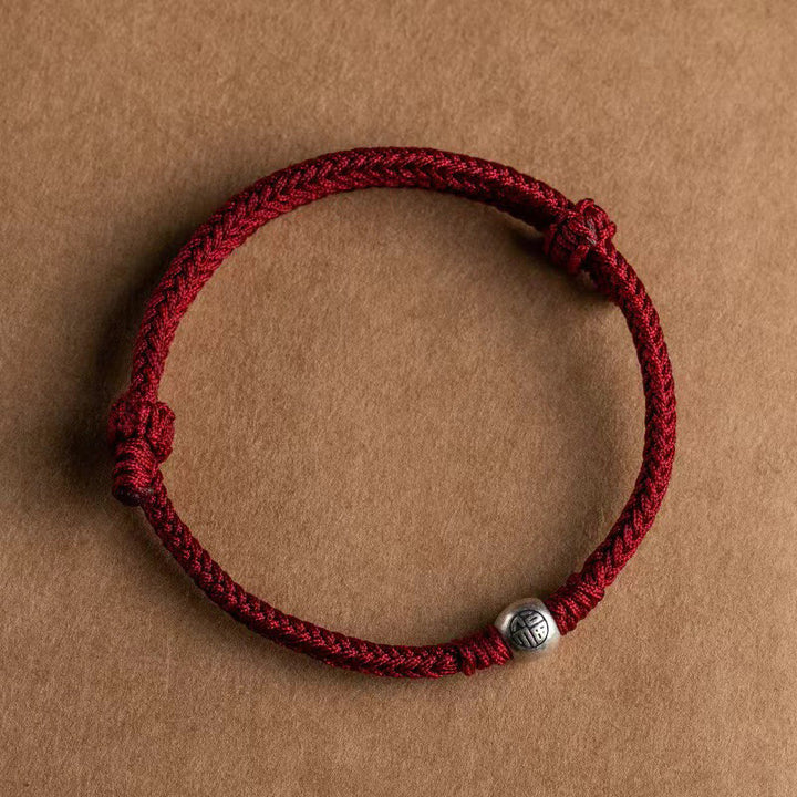 Pulsera de la suerte trenzada con cuentas Fu de plata de ley 925 y Buddha Stones hecha a mano