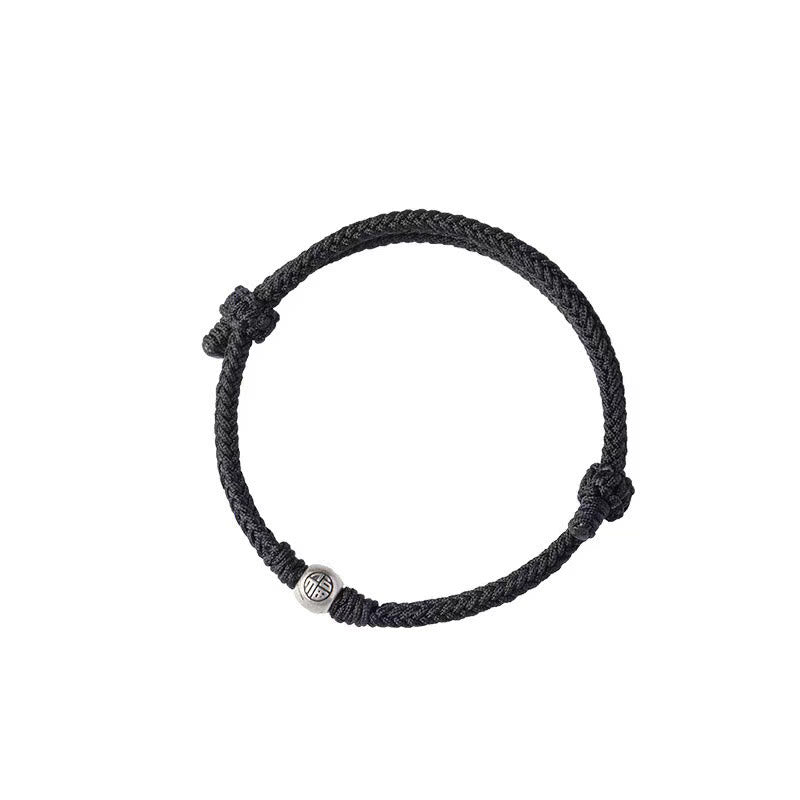 Pulsera de la suerte trenzada con cuentas Fu de plata de ley 925 y Buddha Stones hecha a mano