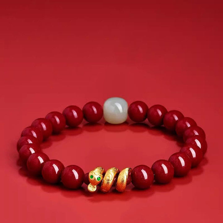 Pulsera de bendición del año de la serpiente con cuentas de cinabrio y Buddha Stones de jade hetiano