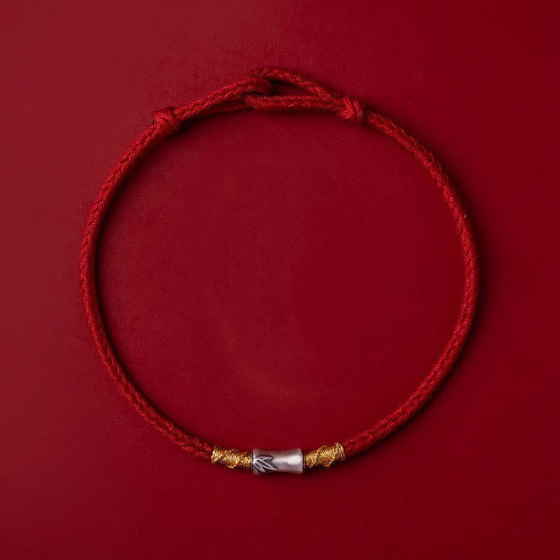 Pulsera trenzada de hilo rojo con diseño de bambú y plata de ley 925 hecha a mano con Buddha Stones