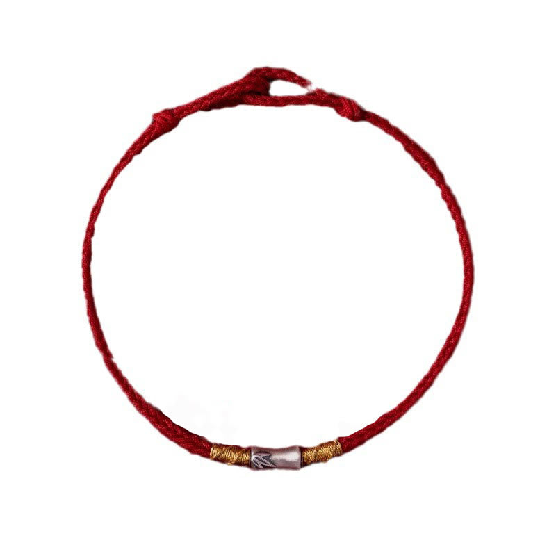 Pulsera trenzada de hilo rojo con diseño de bambú y plata de ley 925 hecha a mano con Buddha Stones