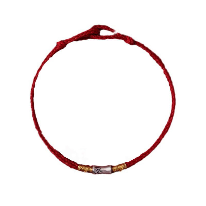 Pulsera trenzada de hilo rojo con diseño de bambú y plata de ley 925 hecha a mano con Buddha Stones