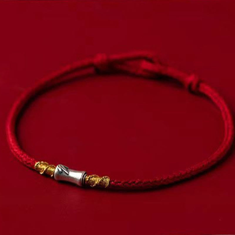 Pulsera trenzada de hilo rojo con diseño de bambú y plata de ley 925 hecha a mano con Buddha Stones