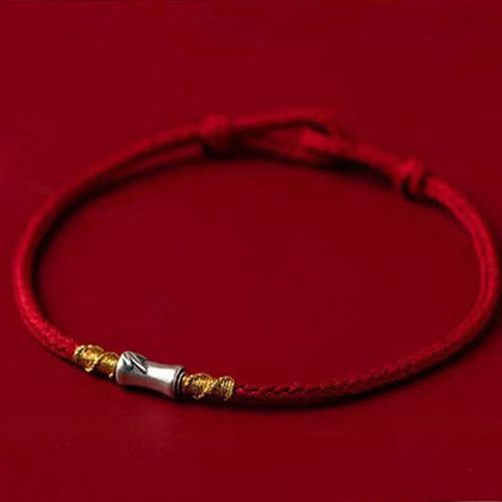 Pulsera trenzada de hilo rojo con diseño de bambú y plata de ley 925 hecha a mano con Buddha Stones