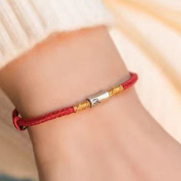 Pulsera trenzada de hilo rojo con diseño de bambú y plata de ley 925 hecha a mano con Buddha Stones