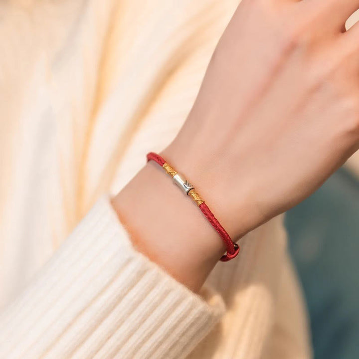 Pulsera trenzada de hilo rojo con diseño de bambú y plata de ley 925 hecha a mano con Buddha Stones