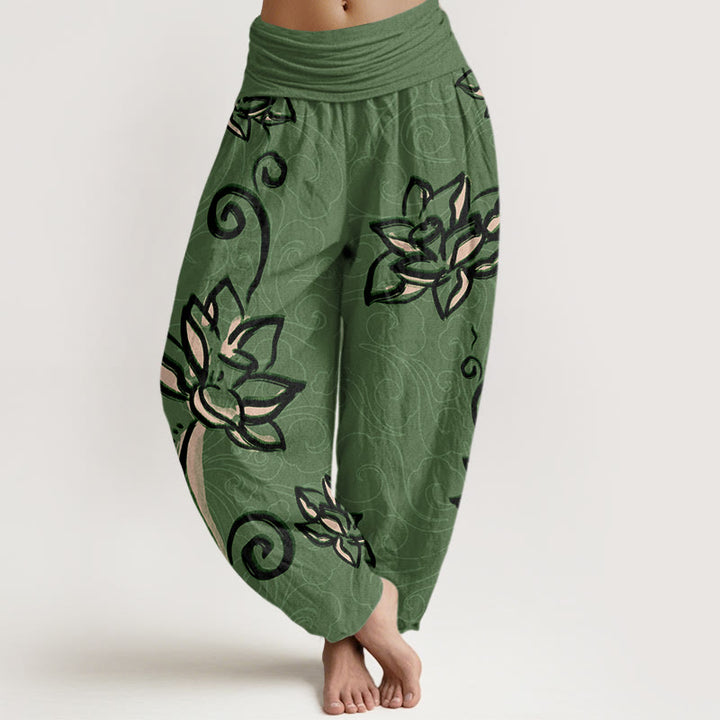 Pantalones harén con cintura elástica para mujer, diseño informal de nubes auspiciosas y Buddha Stones - Verde mar medio - US22,UK/AU26,EU54 (6XL) - image 1