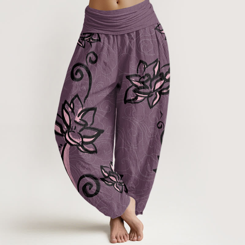 Pantalones harén con cintura elástica para mujer, diseño informal de nubes auspiciosas y Buddha Stones - Magenta oscuro - US22,UK/AU26,EU54 (6XL) - image 8