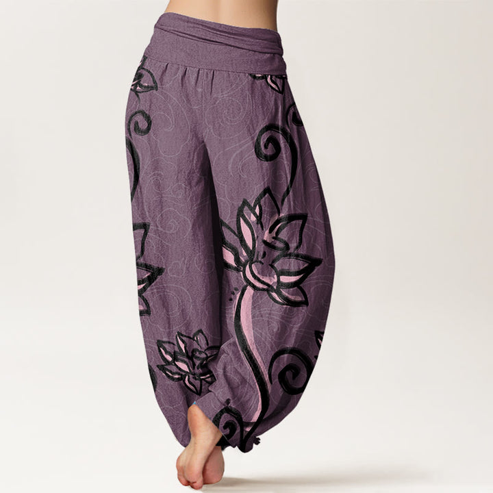 Pantalones harén con cintura elástica para mujer, diseño informal de nubes auspiciosas y Buddha Stones - image 9