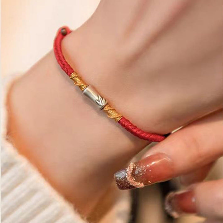 Pulsera trenzada de hilo rojo con diseño de bambú y plata de ley 925 hecha a mano con Buddha Stones