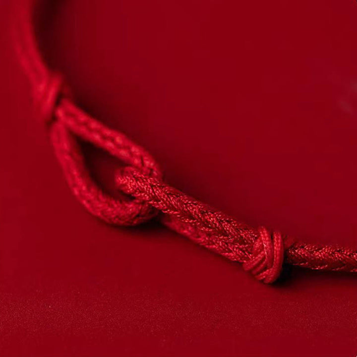 Pulsera trenzada de hilo rojo con diseño de bambú y plata de ley 925 hecha a mano con Buddha Stones