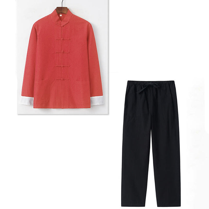 Conjunto de 2 piezas de camisa y pantalones de manga larga de algodón con botones de rana para hombre con Buddha Stones - image 12