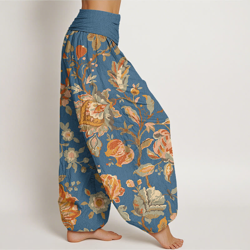 Pantalones harén con cintura elástica para mujer, diseño informal con flores y capullos en flor y Buddha Stones - image 10