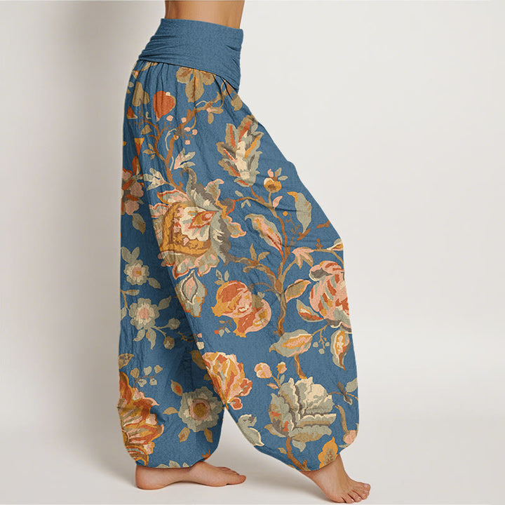 Pantalones harén con cintura elástica para mujer, diseño informal con flores y capullos en flor y Buddha Stones - image 10