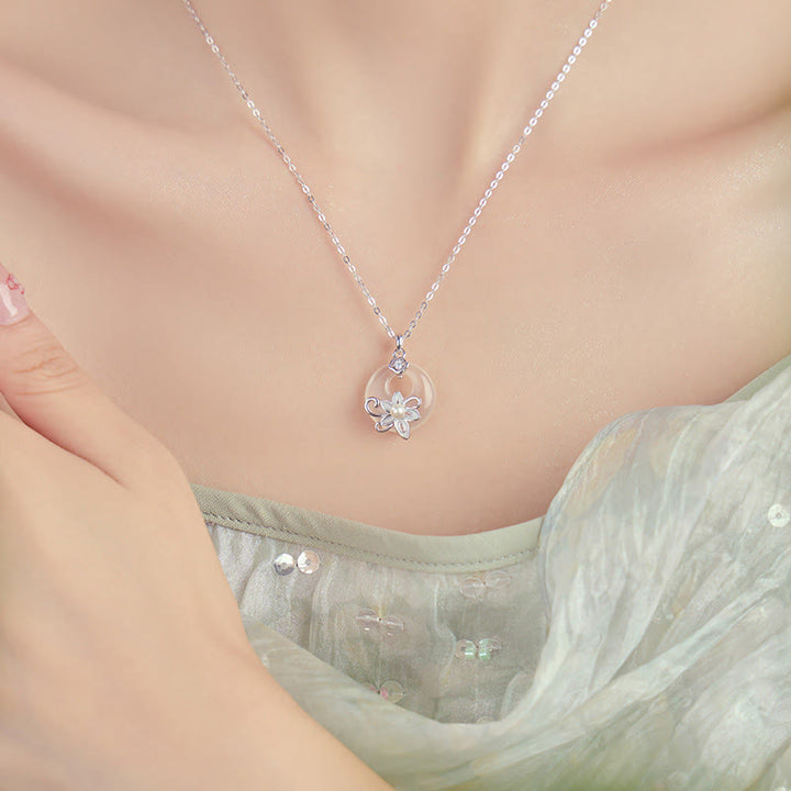 Colgante de plata de ley 999 con forma de loto y hebilla de paz con Buddha Stones y calcedonia - image 12