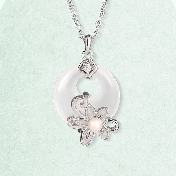 Colgante de plata de ley 999 con forma de loto y hebilla de paz con Buddha Stones y calcedonia - image 2