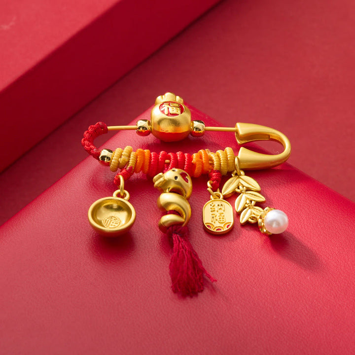 Broche de bolsa de la suerte con Buddha Stones, de cobre, con forma de año de la serpiente y picos de cuerda