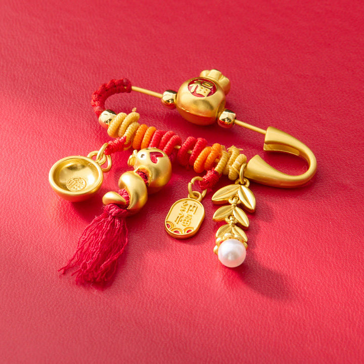 Broche de bolsa de la suerte con Buddha Stones, de cobre, con forma de año de la serpiente y picos de cuerda