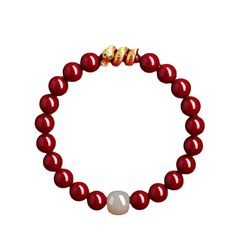 Pulsera de bendición del año de la serpiente con cuentas de cinabrio y Buddha Stones de jade hetiano
