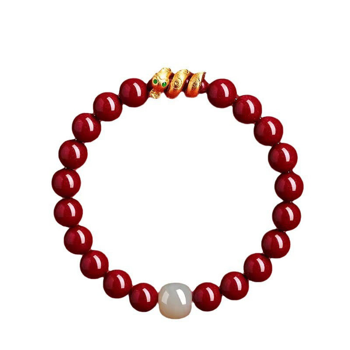 Pulsera de bendición del año de la serpiente con cuentas de cinabrio y Buddha Stones de jade hetiano