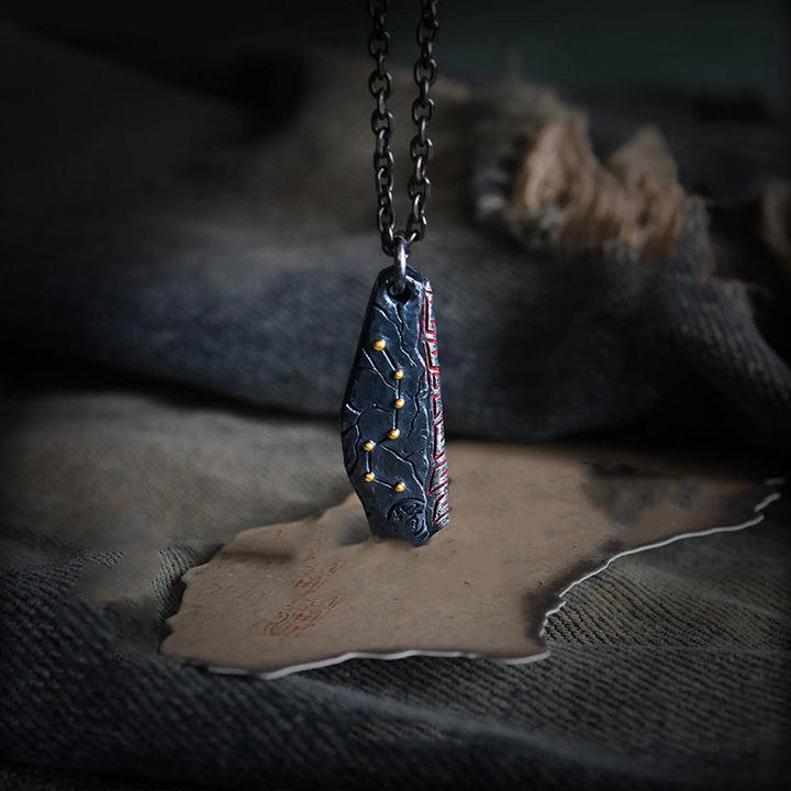 Colgante de plata de ley 999 con forma de Osa Mayor y Buddha Stones - Cadena de acero de titanio y plata de ley 999 - image 0