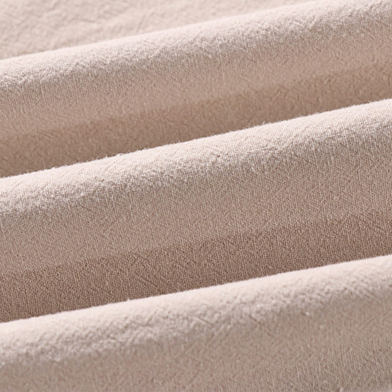 Buddha Stones Camisa informal de lino y algodón con botones delanteros y mangas tres cuartos de color liso para hombre con bolsillos