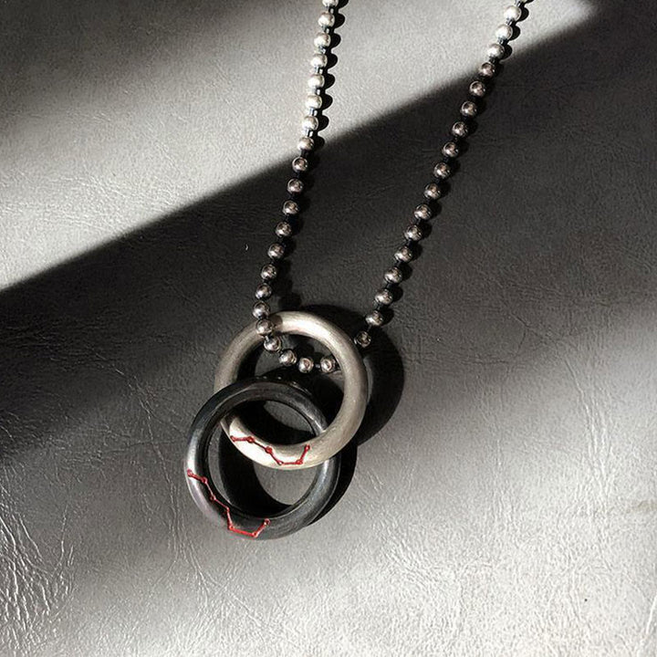 Collar con colgante de la suerte de la Osa Mayor con aro Qiankun de cobre y Buddha Stones