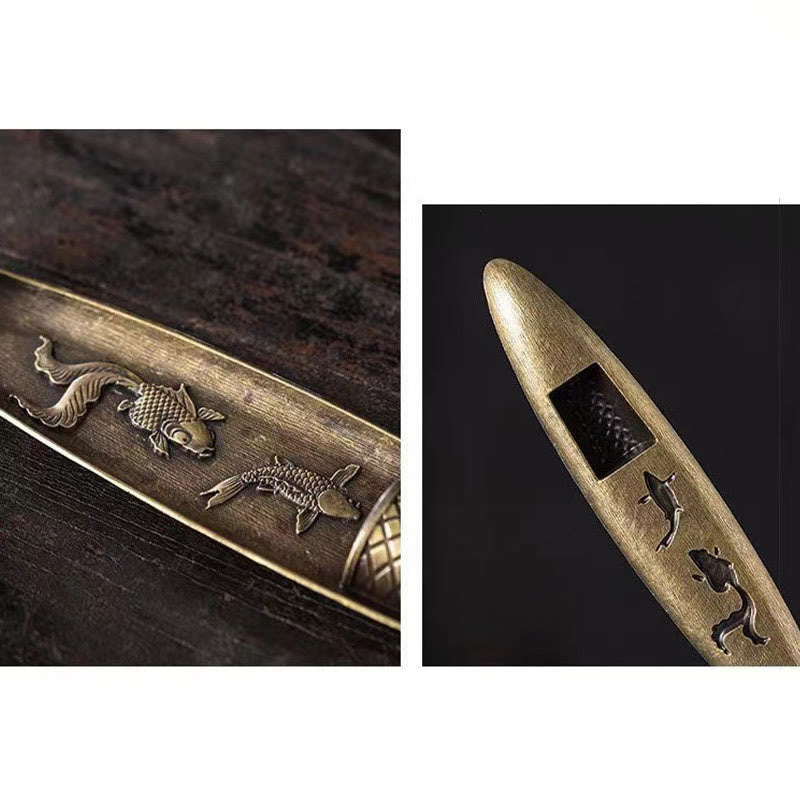 Quemador de incienso de aleación de zinc con forma de pez koi y barco de pescador con Buddha Stones, decoración curativa