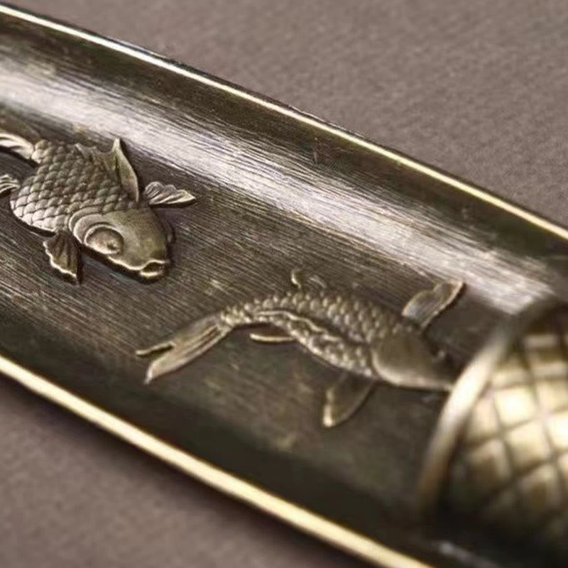 Quemador de incienso de aleación de zinc con forma de pez koi y barco de pescador con Buddha Stones, decoración curativa