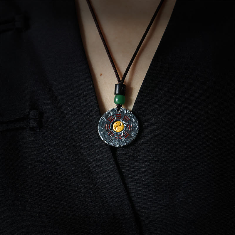Collar con colgante de armonía con diseño de Yin Yang, Tai Chi, Bagua, oro de 24 quilates y plata de ley 999 con Buddha Stones - image 1